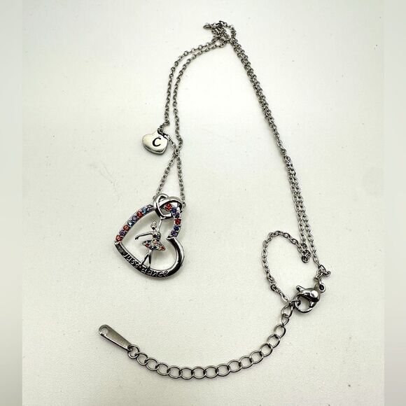 NIB Joycuff "Just dance" silver tone and rhinestone heart with dancer necklace! - Picture 1 of 9